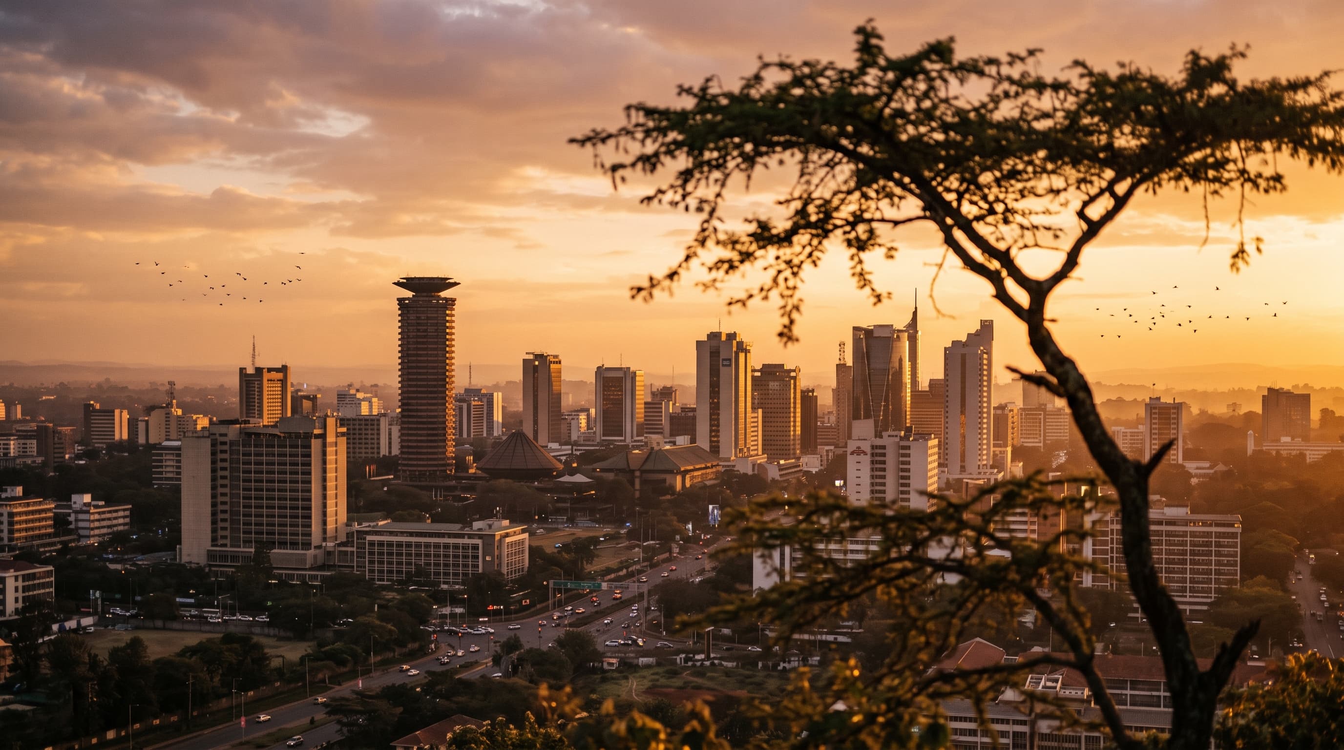 Nairobi skyline at golden hour